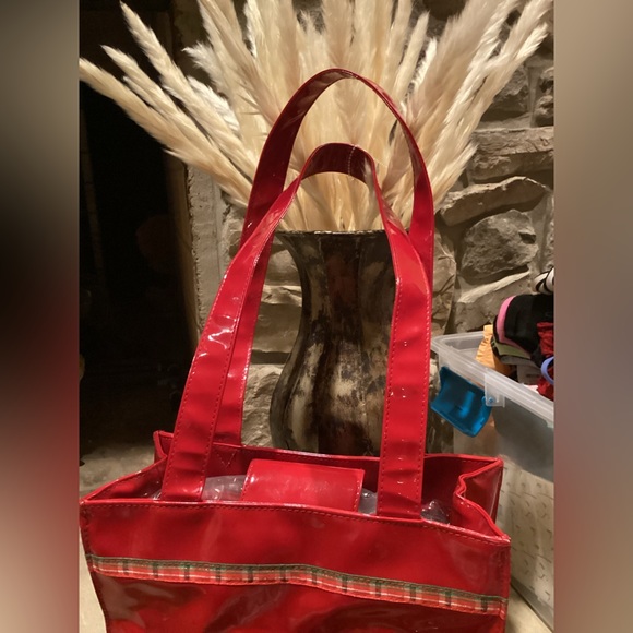 VINTAGE RED PATENT LEATHER SCOTTY DOGS HOLIDAY TOTE BAG - Picture 6 of 16